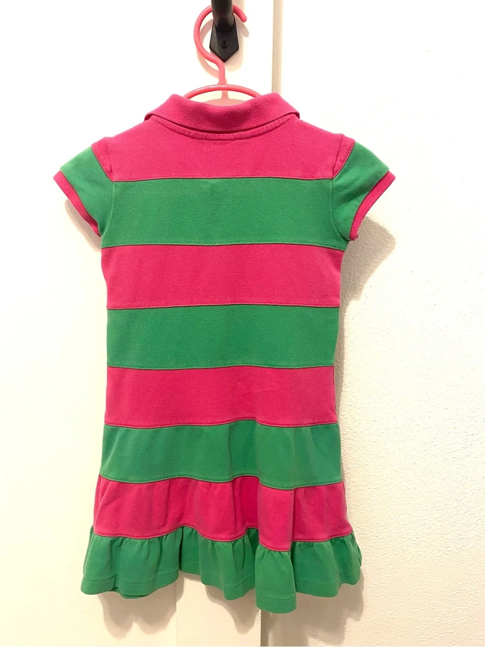 Ralph Lauren Girls Pink & Green Striped Polo Dress (3T)